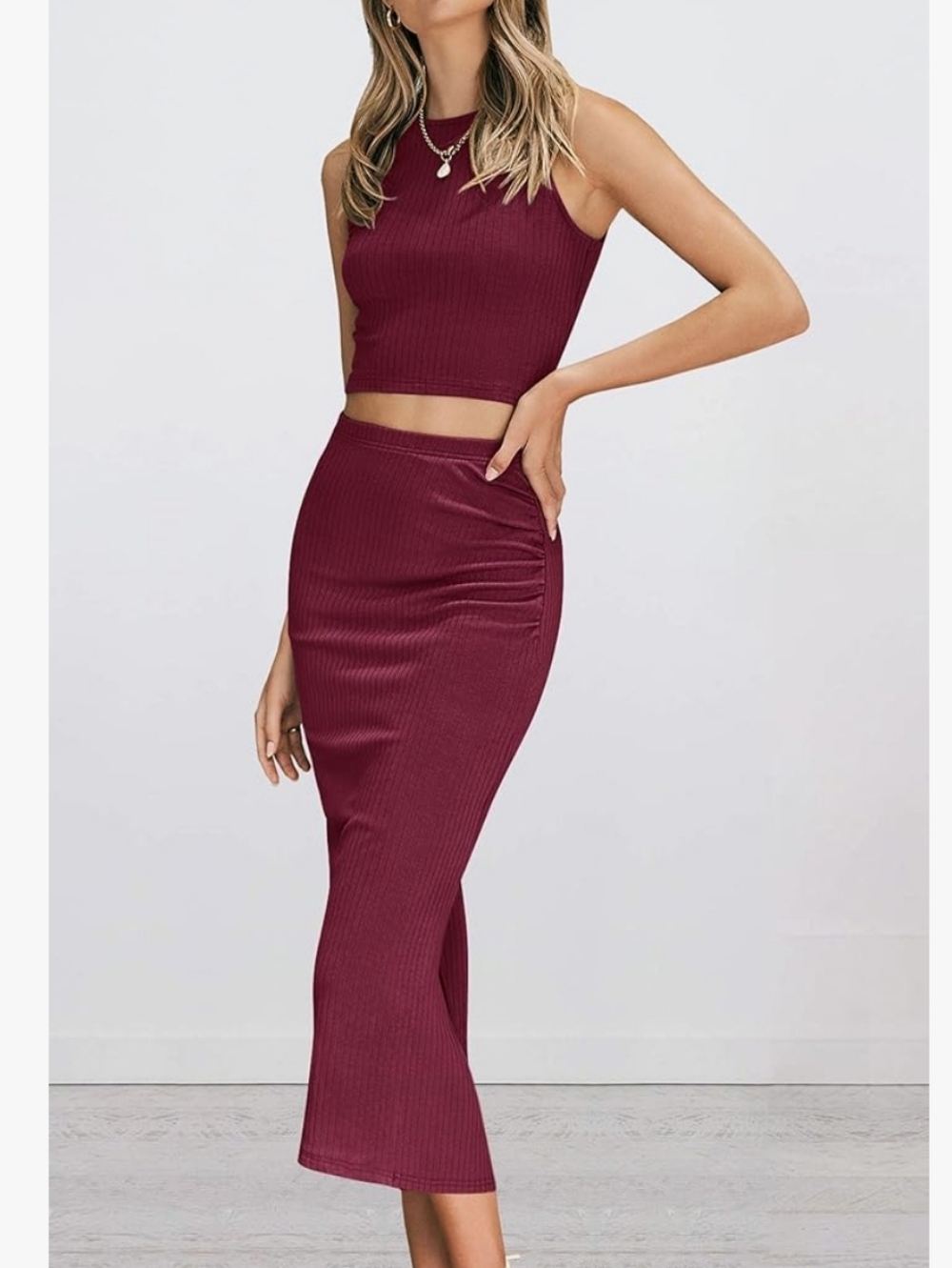 Sleeveless Ribbed Two-Piece Skirt Set - Picture 5 of 6